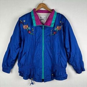 90s Silvercord II Women's 1X Blue Purple Retro Windbreaker Full Zip Jacket Vtg